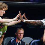 Anthony Gordon celebrates after providing two assists for Harry Kane during England's 2-1 World Cup Round of 32 victory over DR Congo.