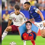 Pau Cubarsi in action against Kylian Mbappé during Spain's 2-0 FIFA World Cup semifinal victory over France.