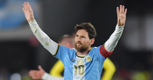 Lionel Messi in Argentina colours during his international football career