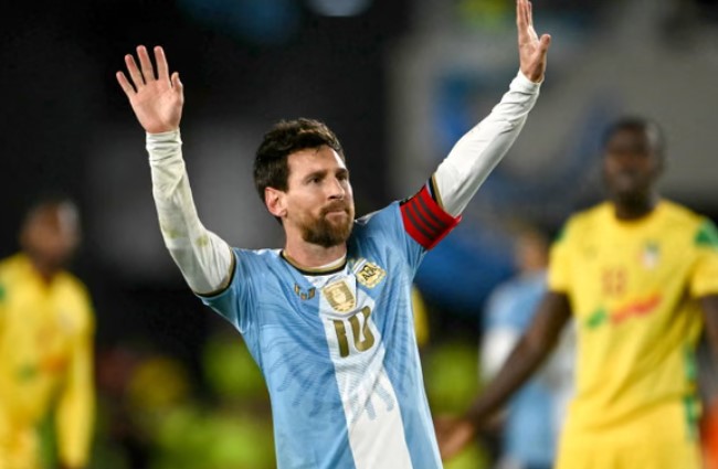 Lionel Messi celebrates during his final Argentina match against Benin